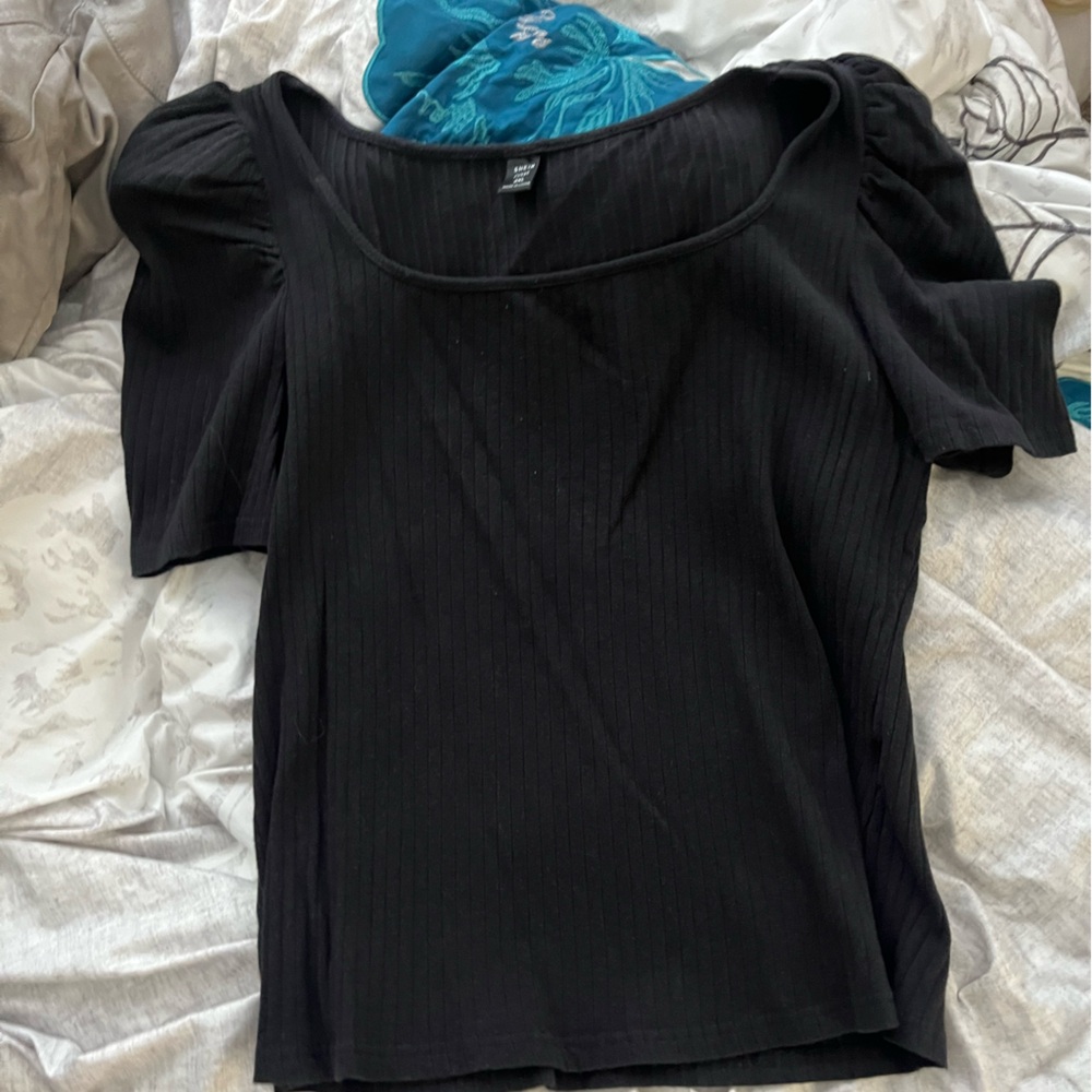 All black low cut blouse